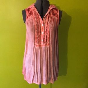 Free People Coral Half Button Blouse